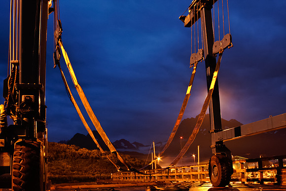 Valdez, Alaska's Small Boat Harbor at Night