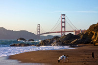 View View of the Golden Gate Bridge from Baker Beach in San Francisco, California