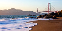 View of the Golden Gate Bridge from Baker Beach in San Francisco, California