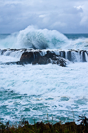 Crashing Waves over Shark's Cove on the North Shore of O'ahu